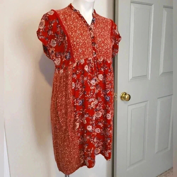 Knox Rose Floral Paisley Print Boho Short Sleeve Dress(XS) - Picture 2 of 10